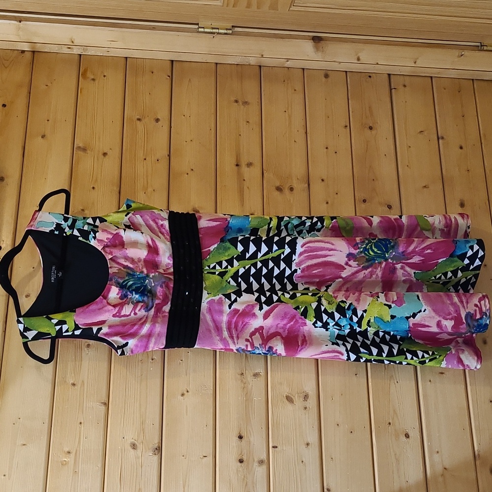 Perceptions NY Sleeveless Dress  Tropical Floral Flowy Skirt Empire Waist Sz 8